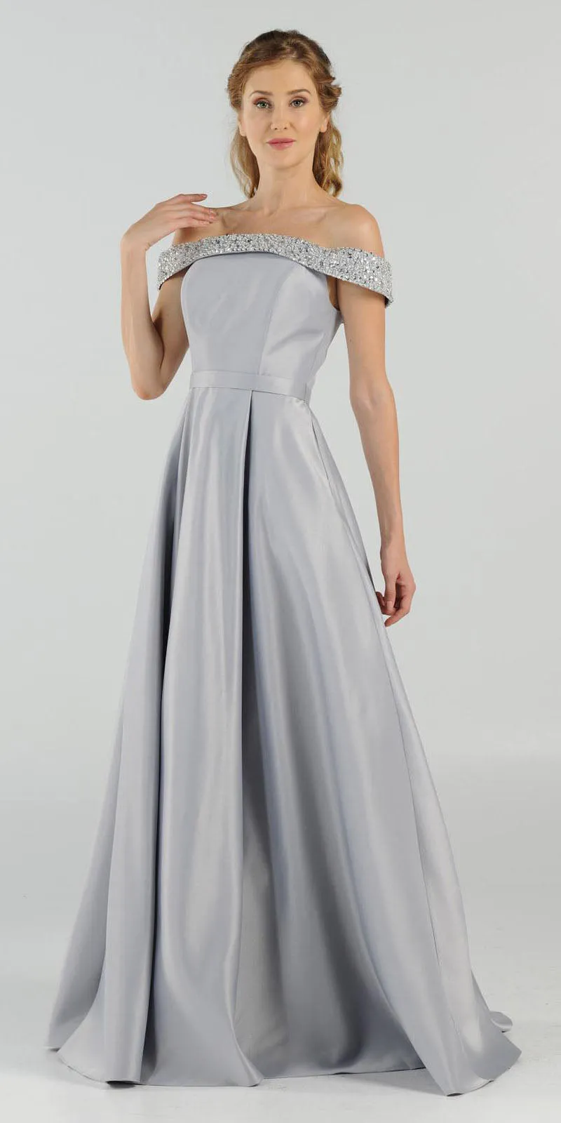 Poly USA 8242 Embellished Off-the-Shoulder Long Dress A-line