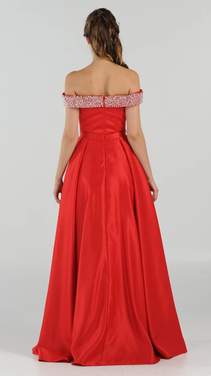 Poly USA 8242 Embellished Off-the-Shoulder Long Dress A-line