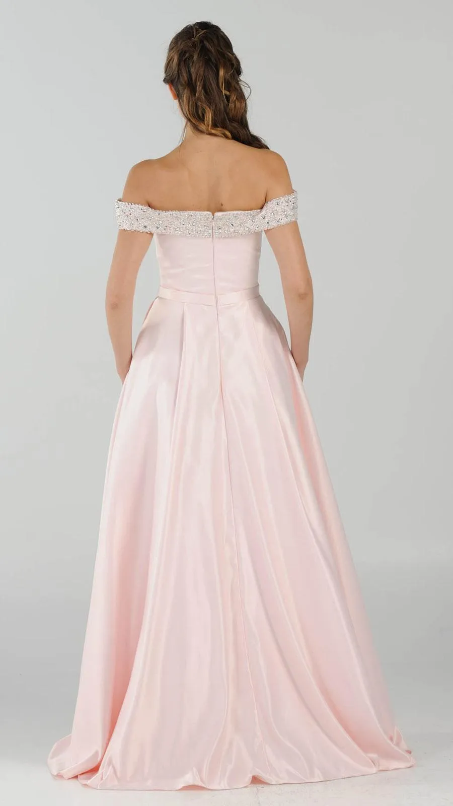Poly USA 8242 Embellished Off-the-Shoulder Long Dress A-line