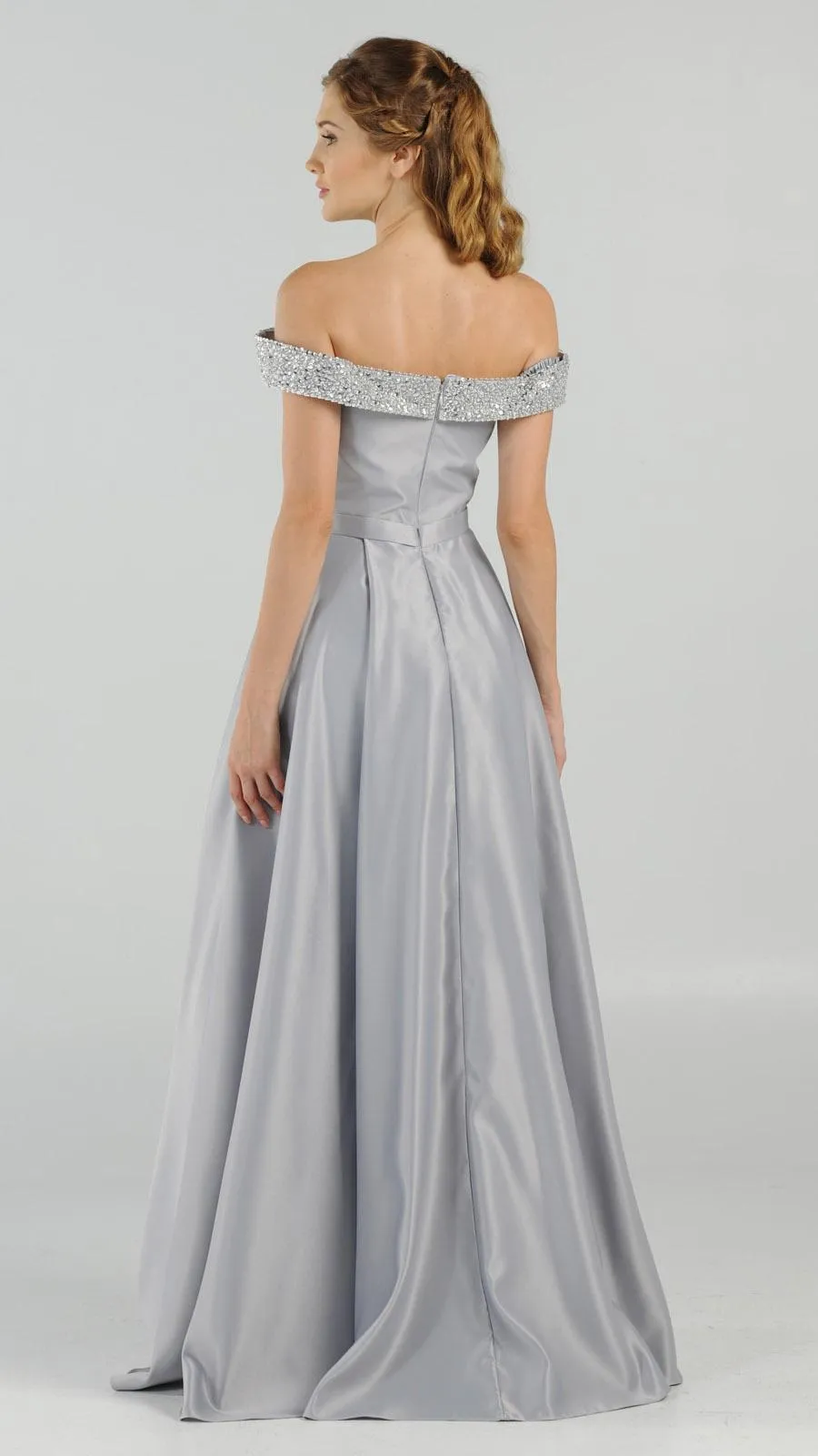 Poly USA 8242 Embellished Off-the-Shoulder Long Dress A-line