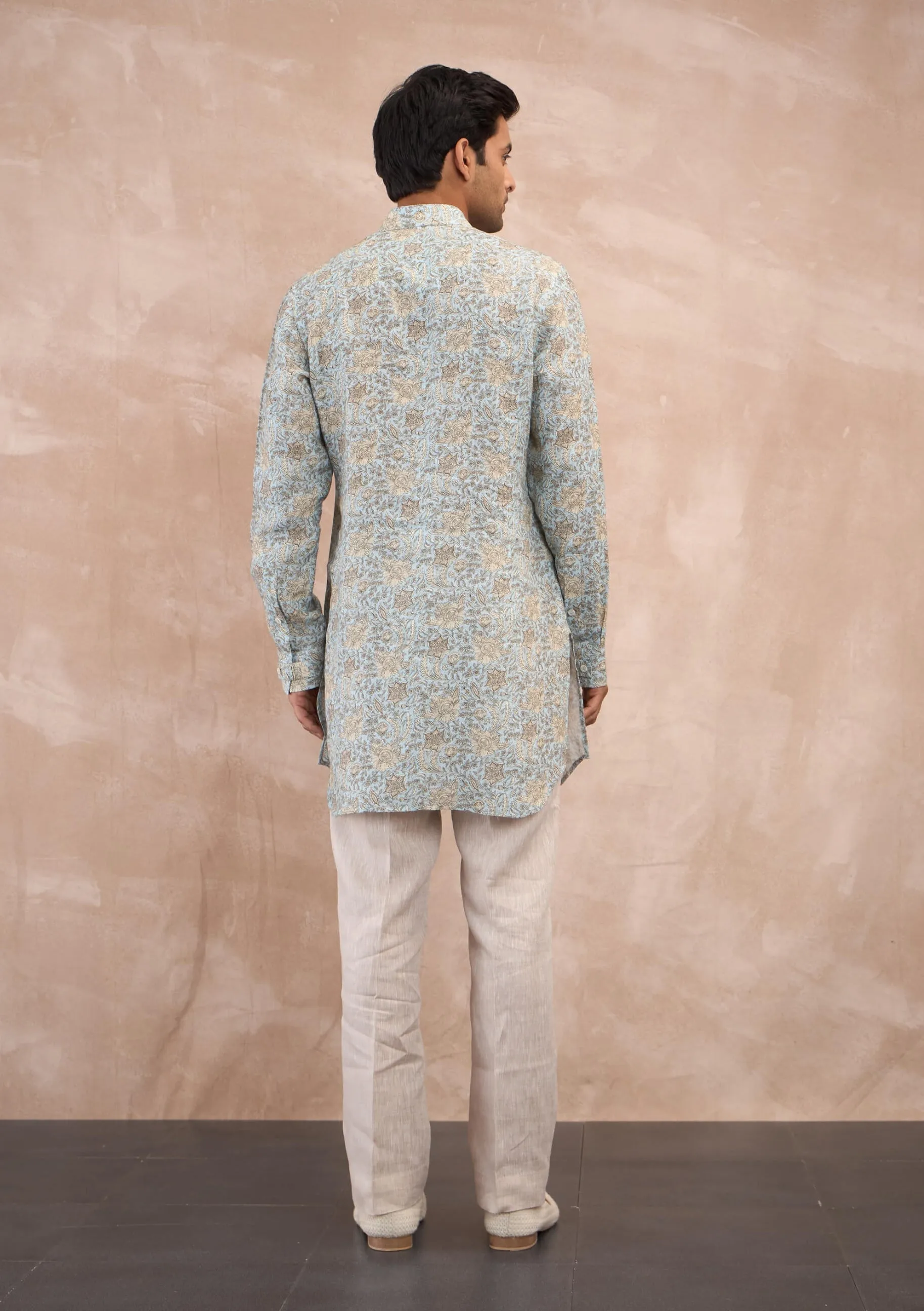 Powder blue sunflower flower kurta and pants