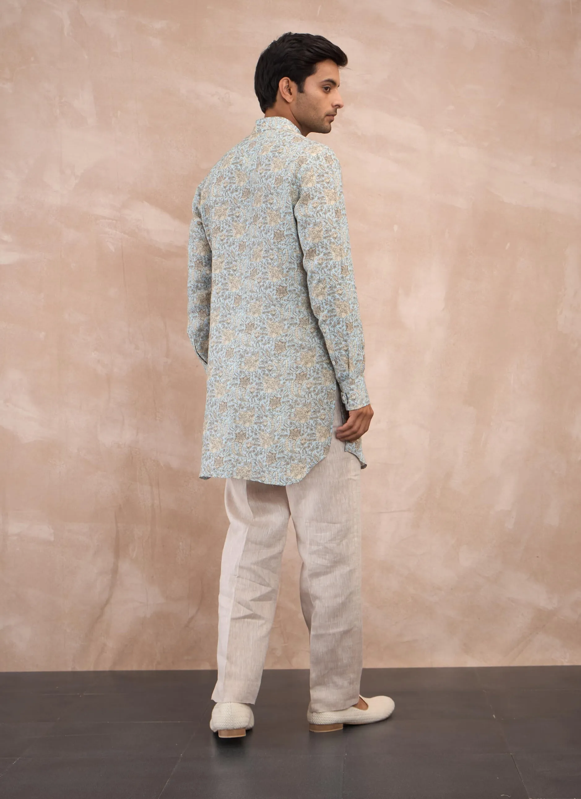 Powder blue sunflower flower kurta and pants