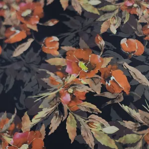 Printed Floral Duchess Satin Fabric Rust 150 cm