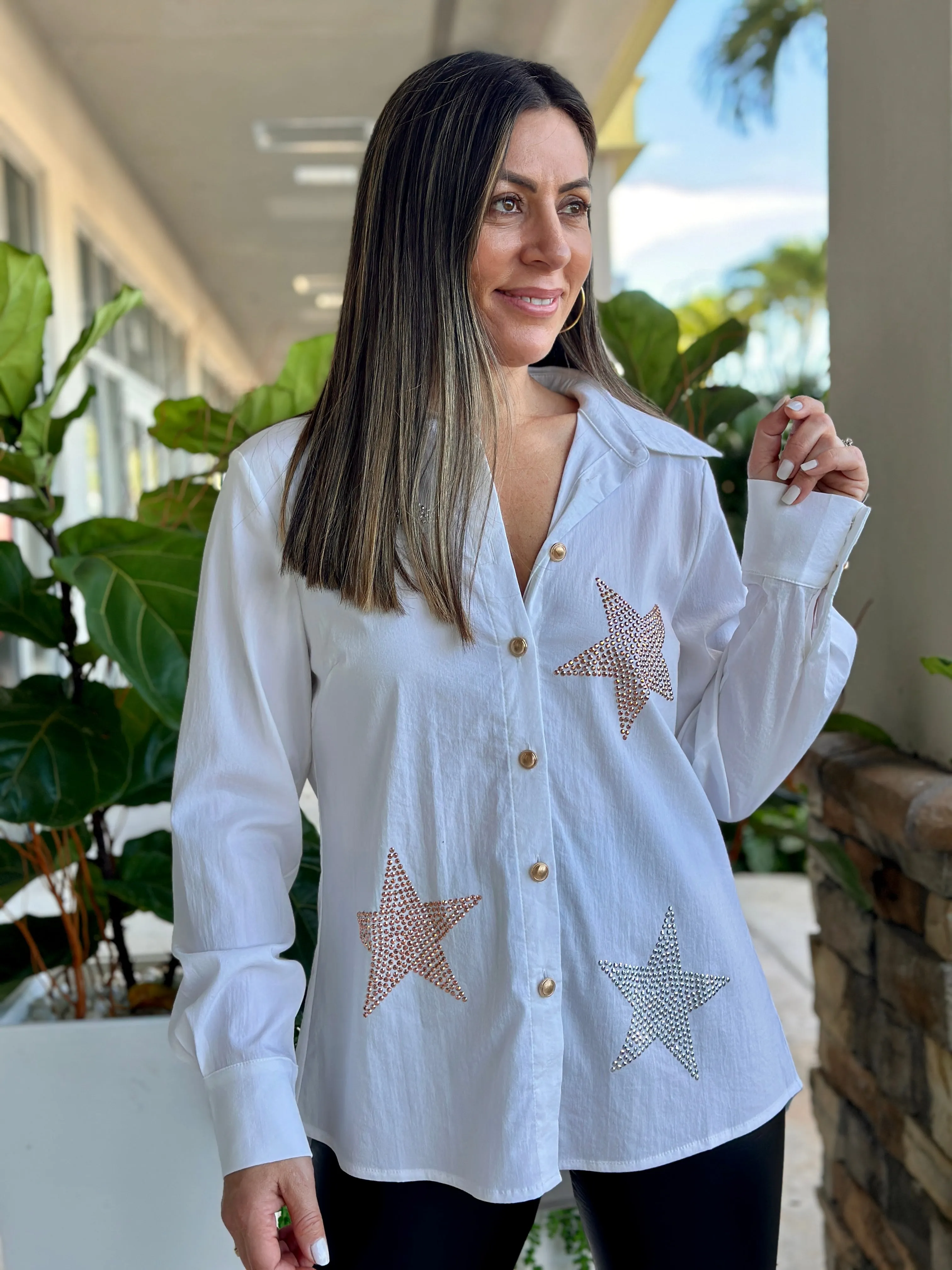 "Stars" Embellished stars Button down Shirt