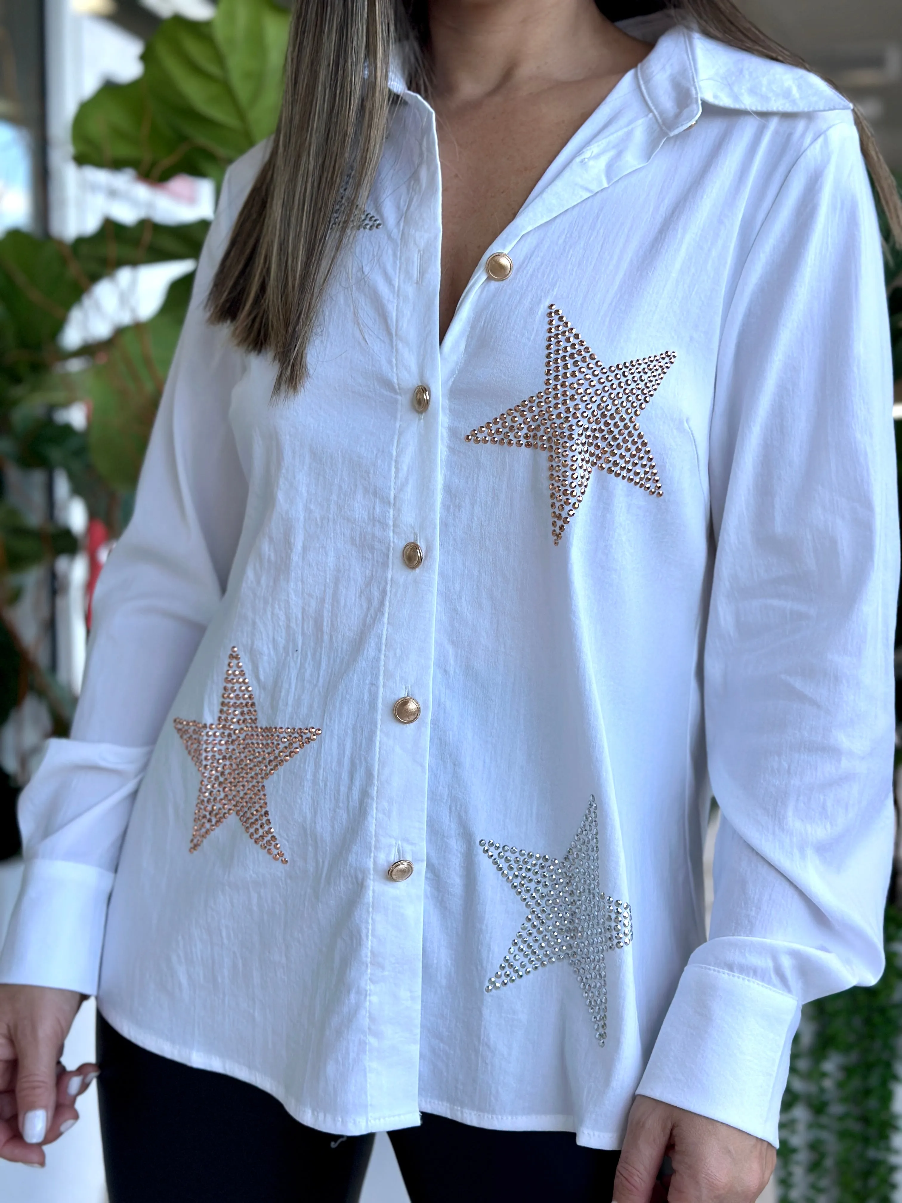 "Stars" Embellished stars Button down Shirt
