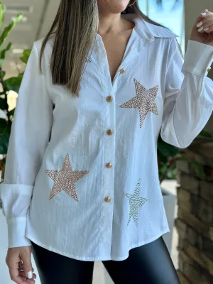 "Stars" Embellished stars Button down Shirt