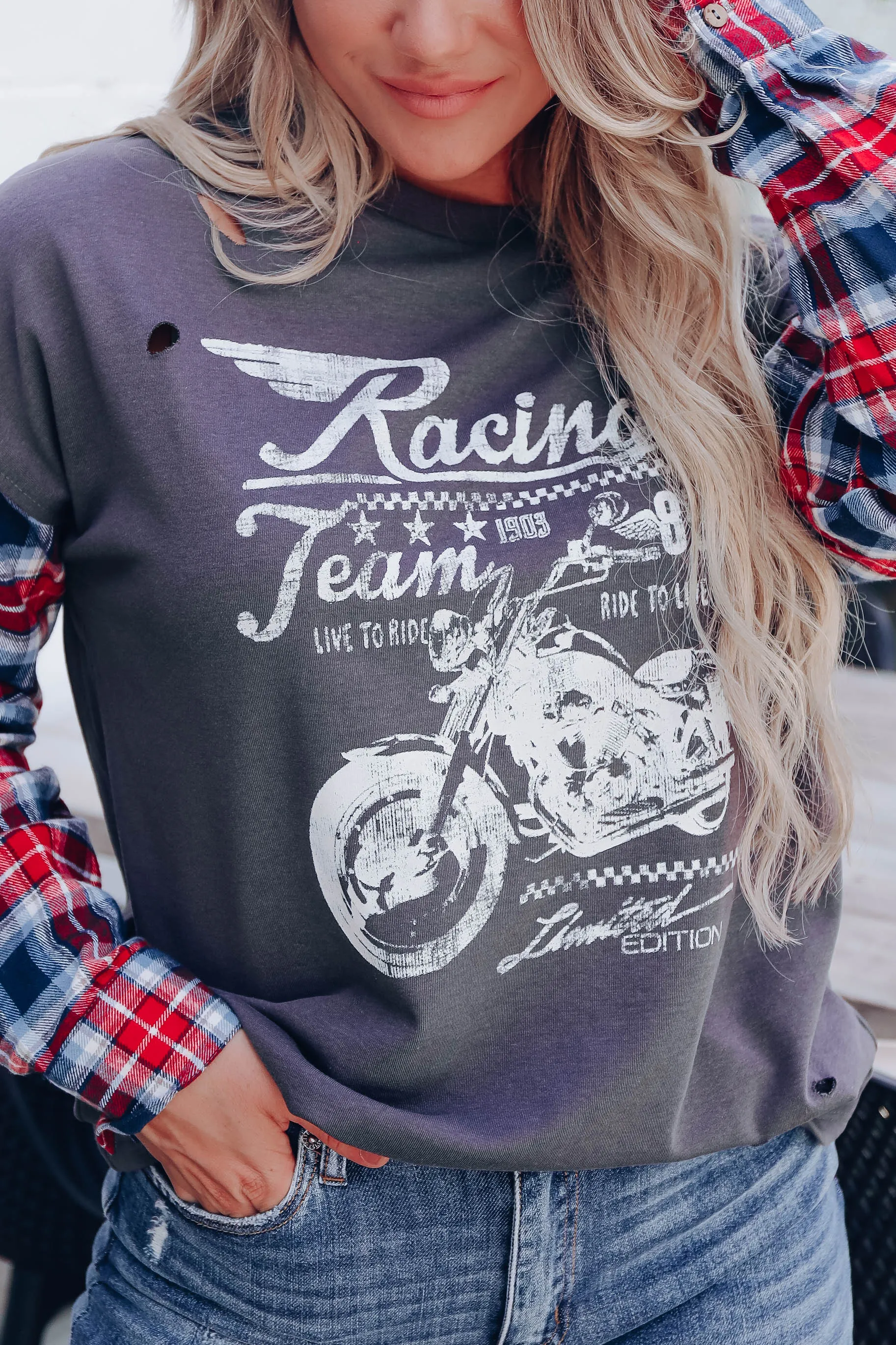 Racing Team Distressed Graphic Sweatshirt