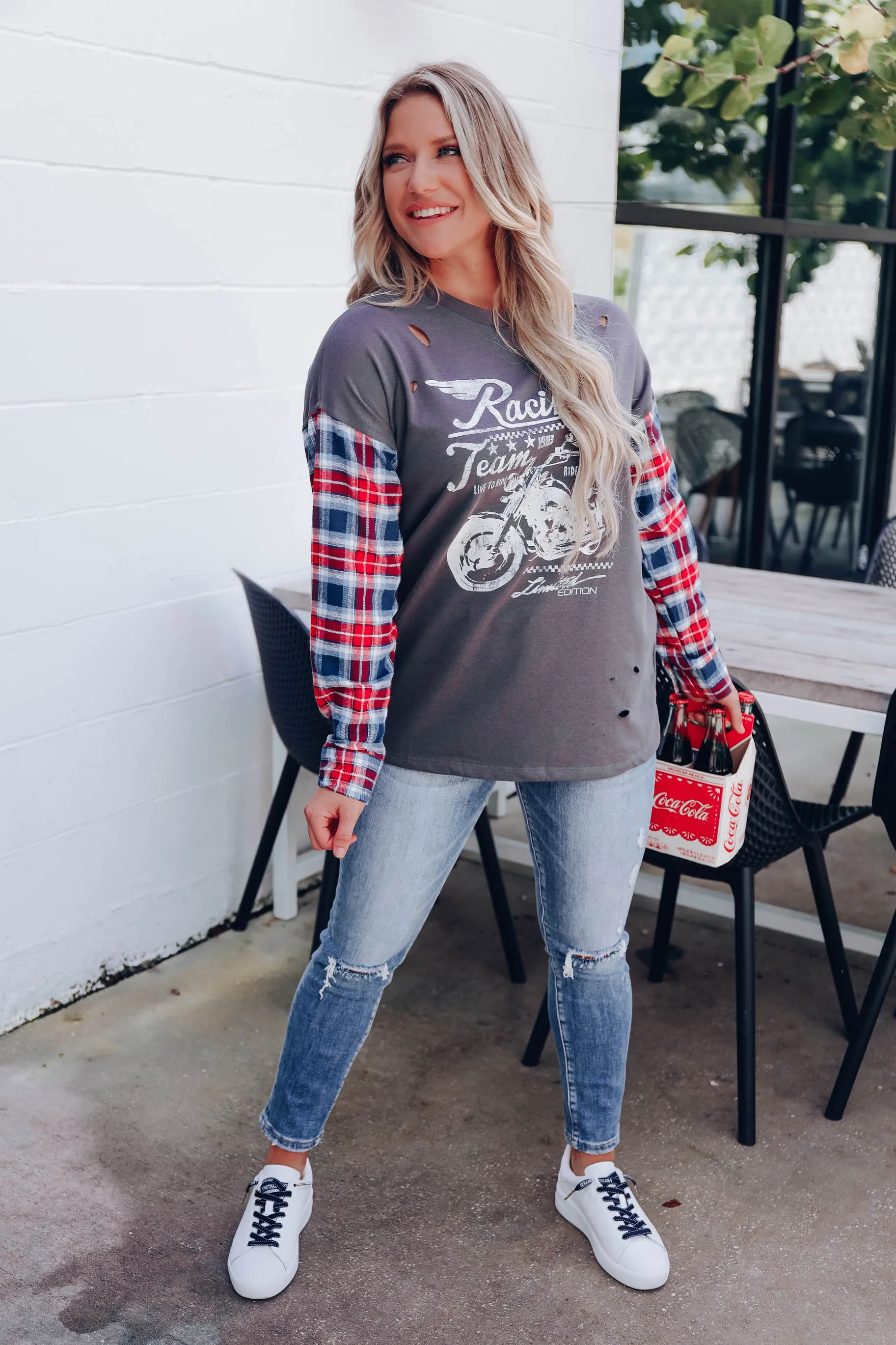 Racing Team Distressed Graphic Sweatshirt