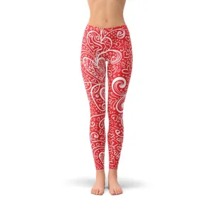 Red & White Scroll Hearts Leggings