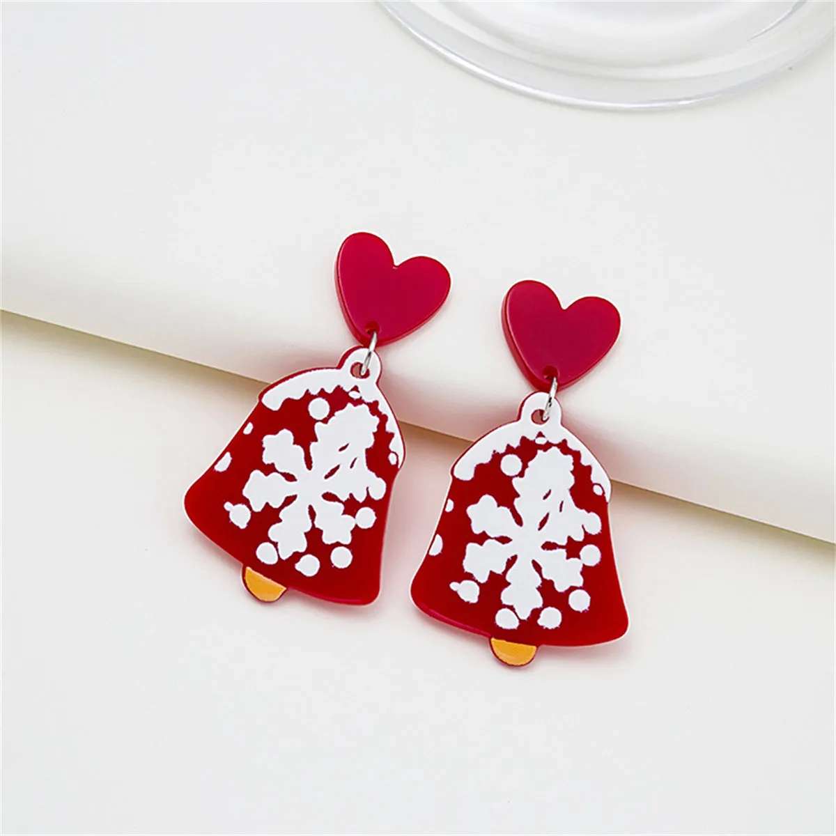 Red & White Snowflake Bell Drop Earrings