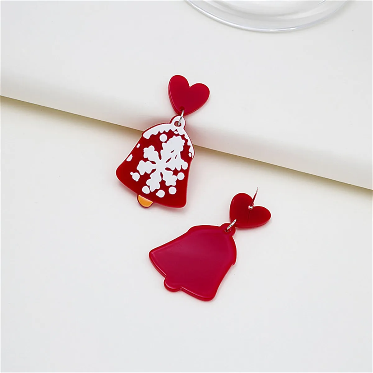 Red & White Snowflake Bell Drop Earrings