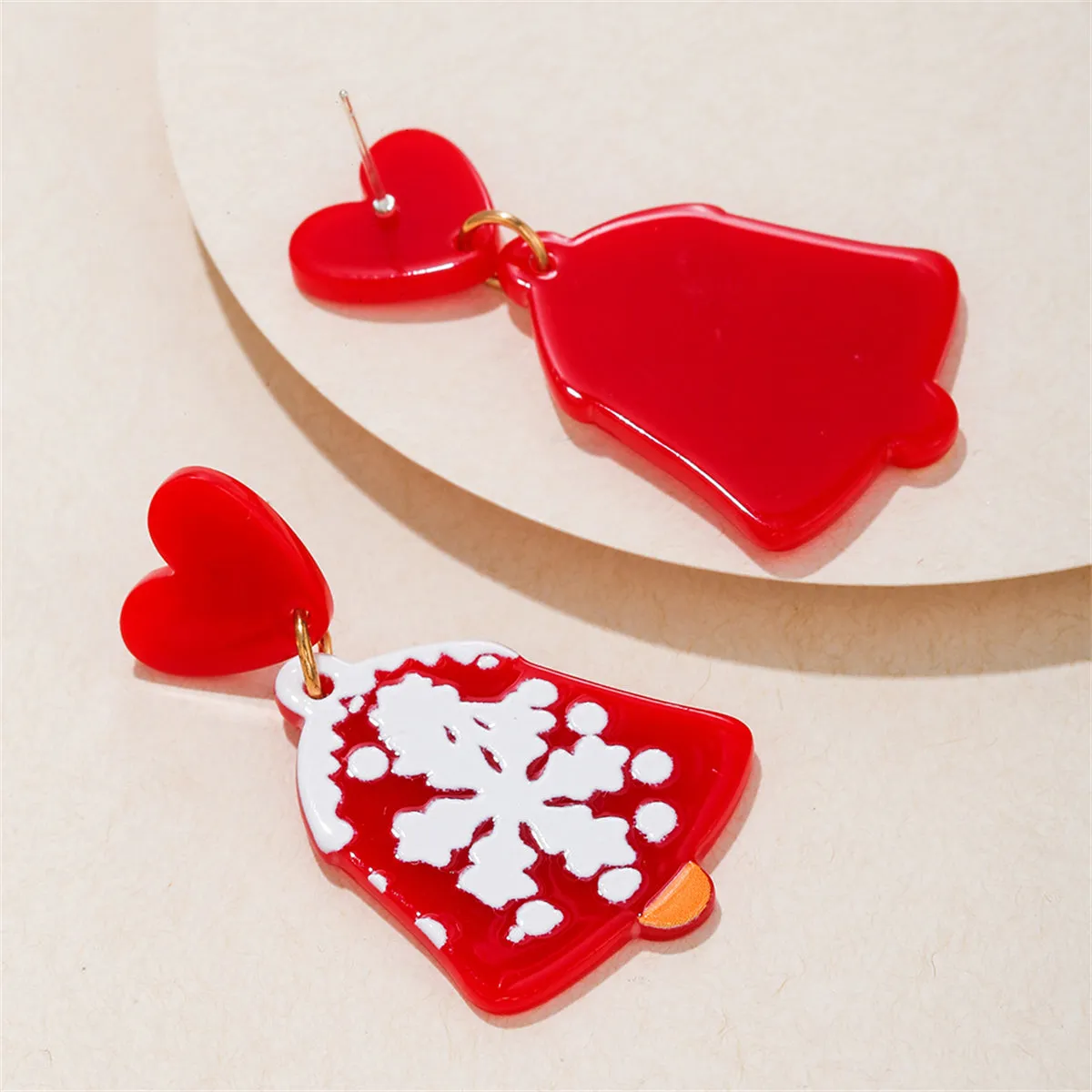 Red & White Snowflake Bell Drop Earrings