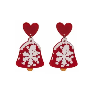 Red & White Snowflake Bell Drop Earrings