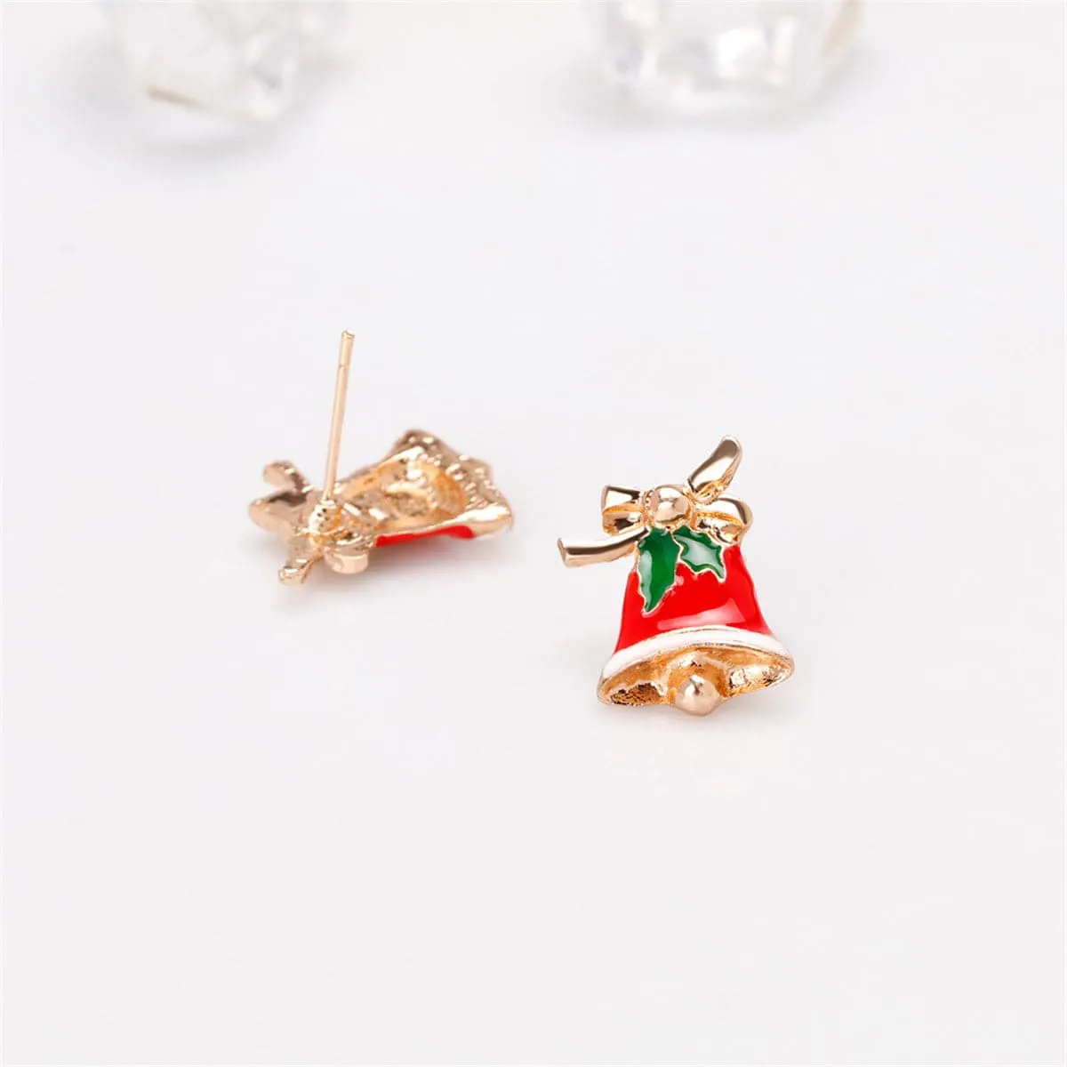 Red Enamel & 18K Gold-Plated Bell Stud Earrings