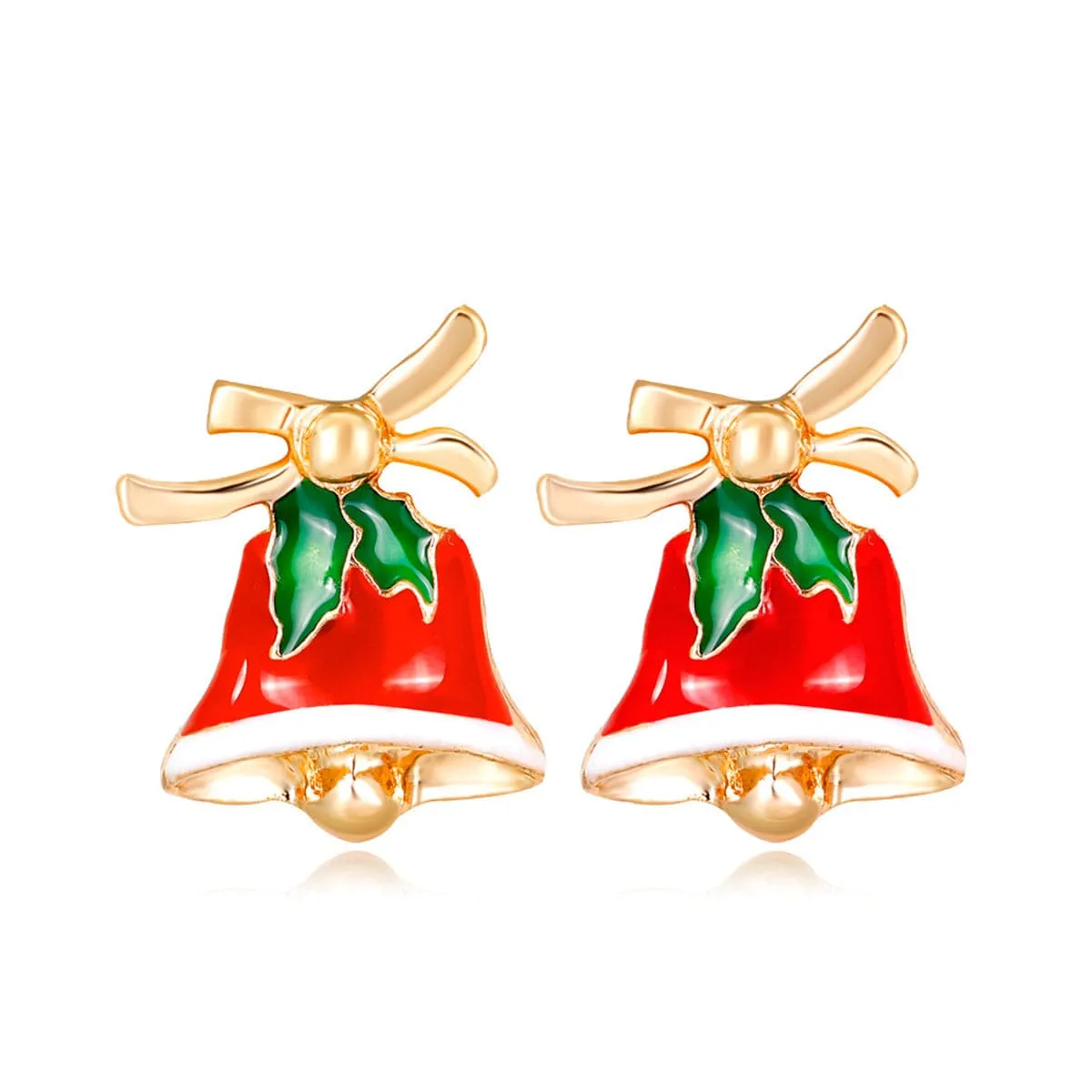 Red Enamel & 18K Gold-Plated Bell Stud Earrings
