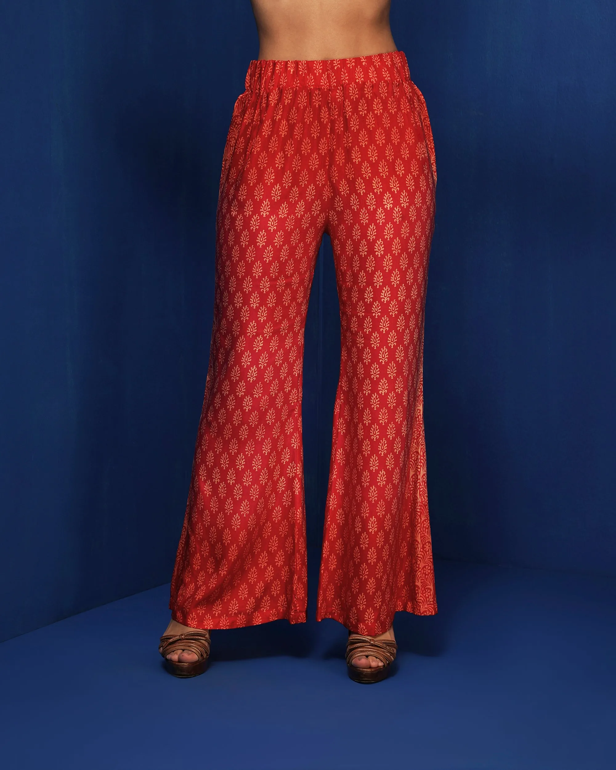 Red ombre block printed tunic set