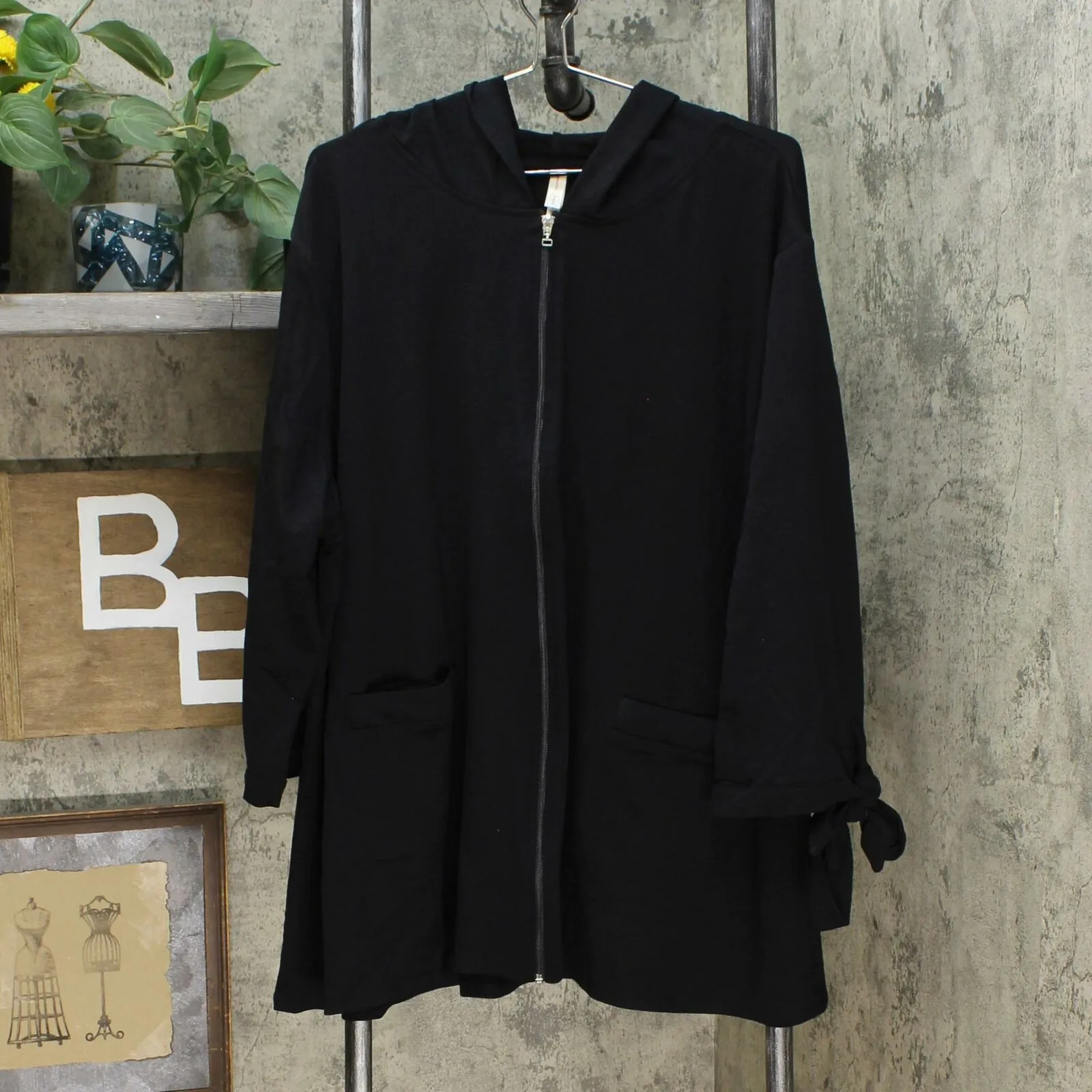 Rhonda Shear Women's Plus Size Hooded Zipper Front Jacket Black 3X