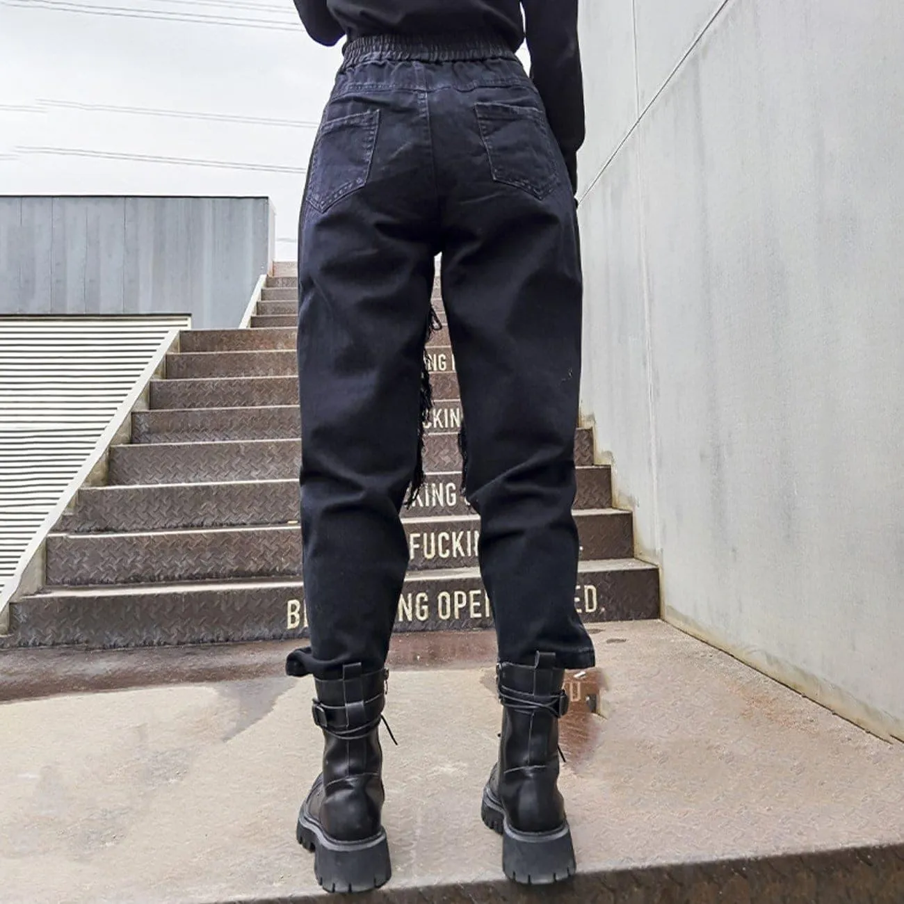 Ripped Sequined Embroidered Patchwork Jeans