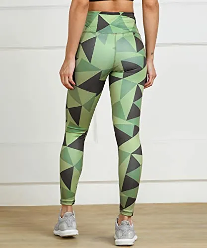 Rock Paper Scissors Premium Gym wear/Active Wear Tights Strechable Leggings Yoga Pants Gym Tight Geometric Green