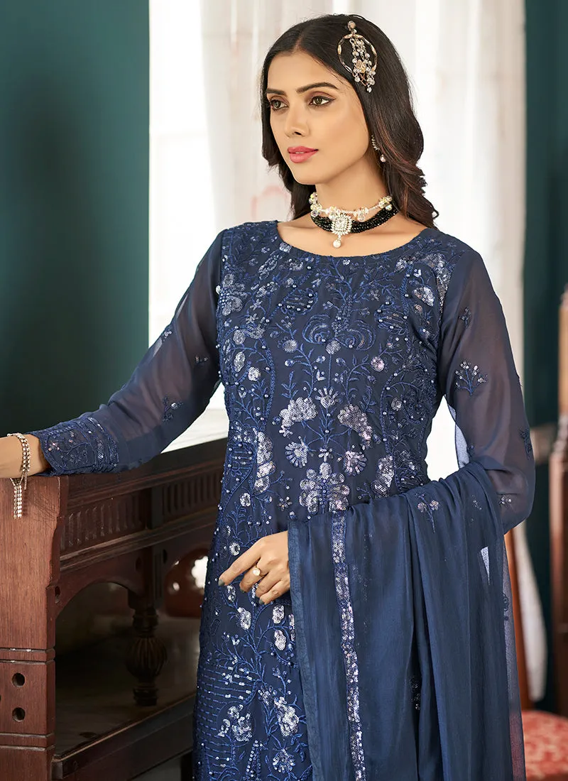 Royal Blue Sequence Embroidery Pakistani Pant Style Suit