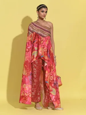 Ruby crimson red drape cape and pants