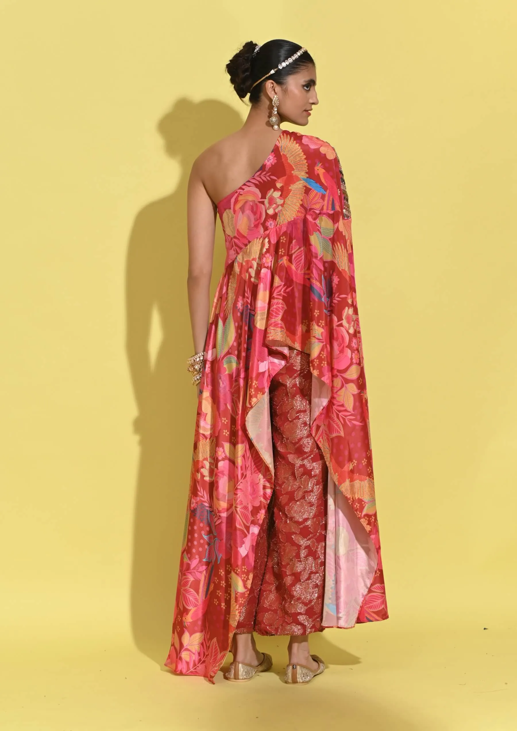 Ruby crimson red drape cape and pants