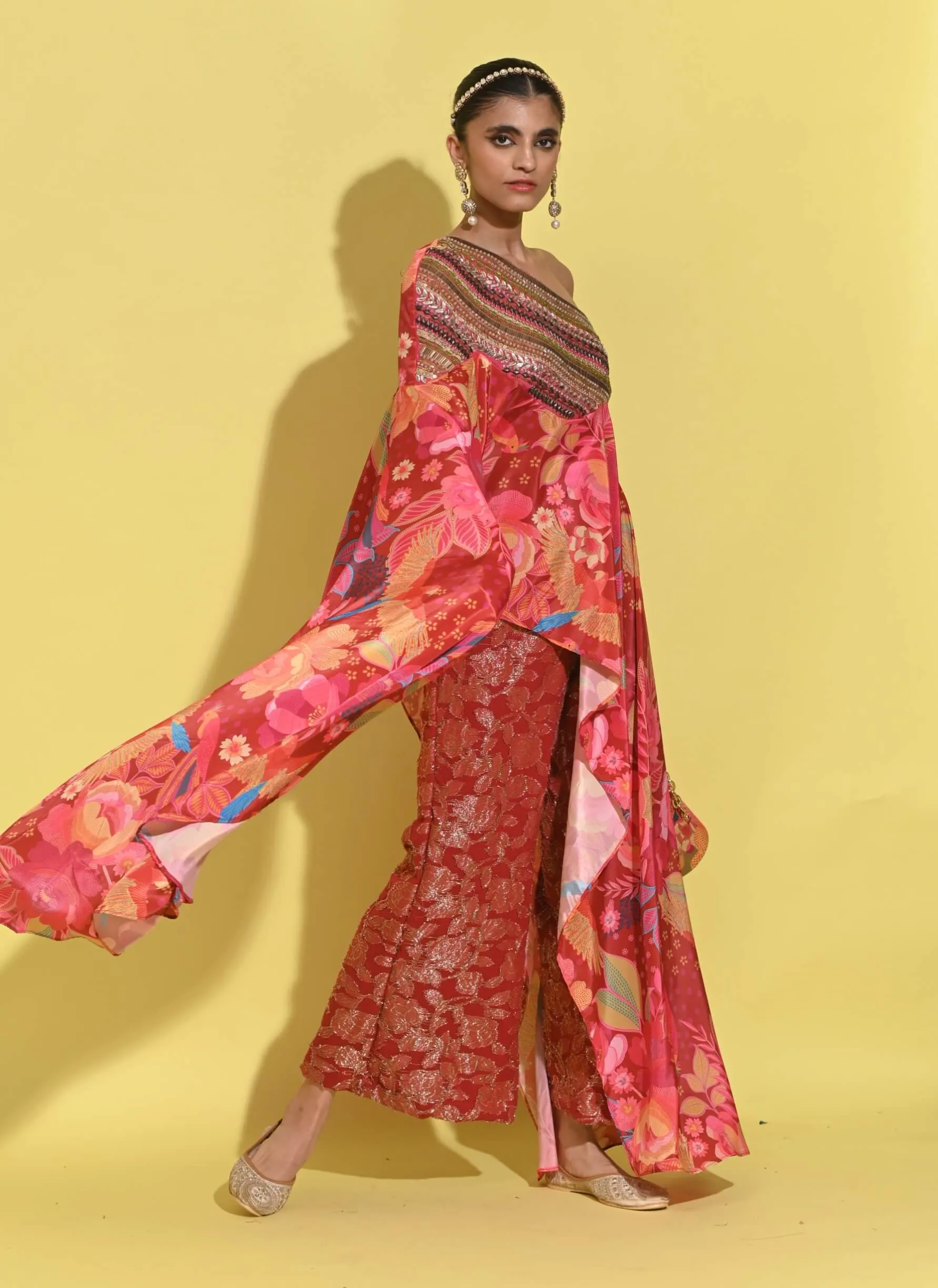 Ruby crimson red drape cape and pants