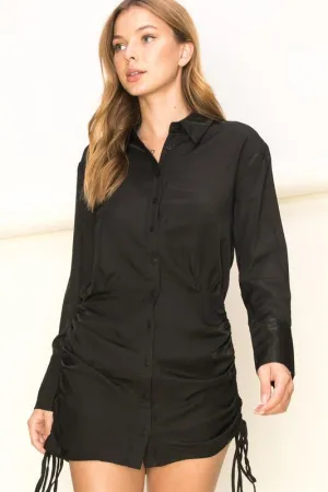 Ruched Button-Front Shirt Dress
