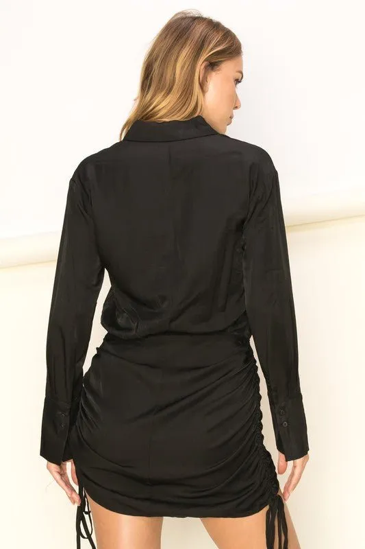 Ruched Button-Front Shirt Dress