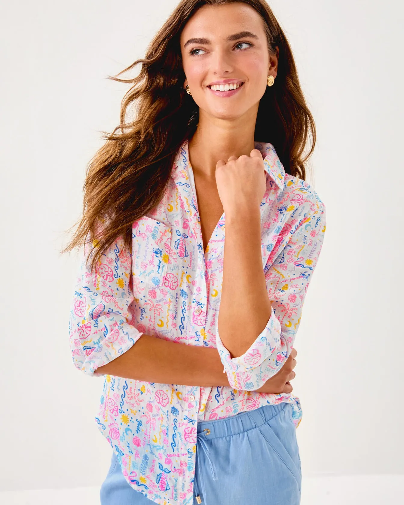 Sea View Linen Button Down Top