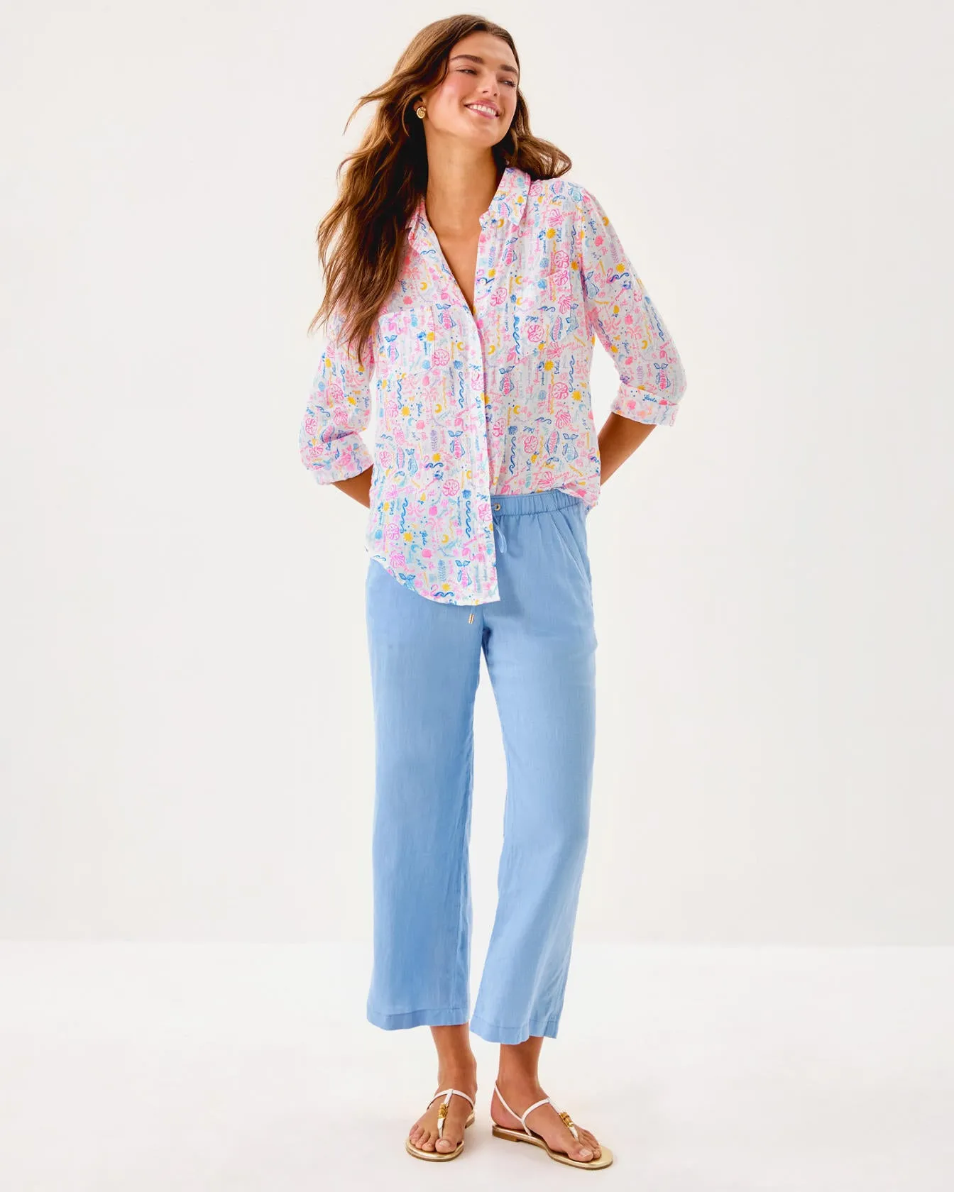 Sea View Linen Button Down Top