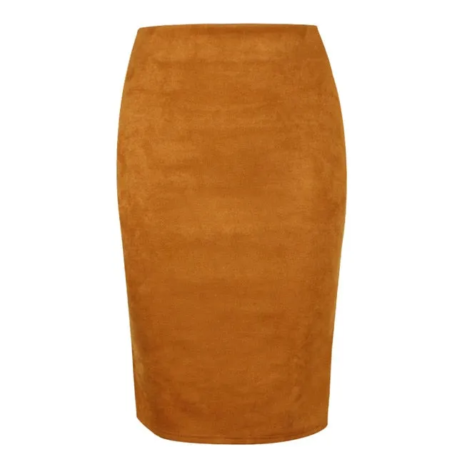 Sexy Multi Color Suede Midi Pencil Skirt Women