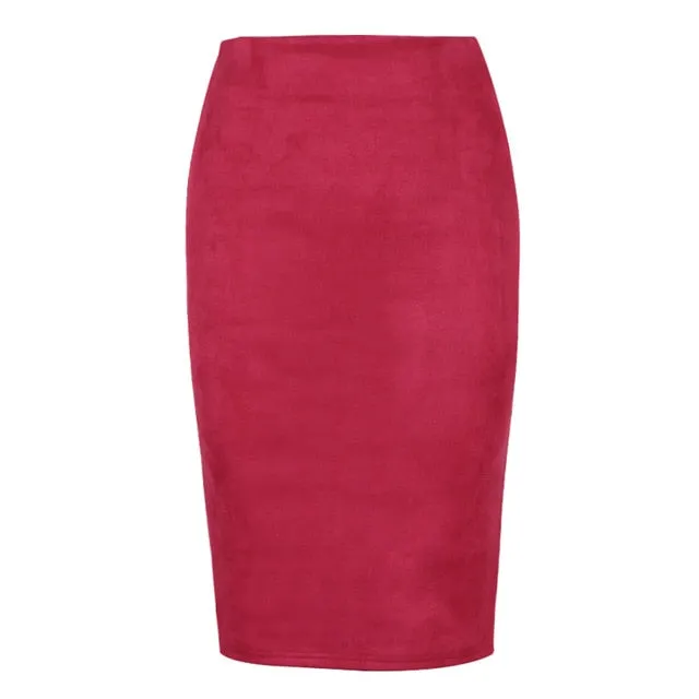 Sexy Multi Color Suede Midi Pencil Skirt Women