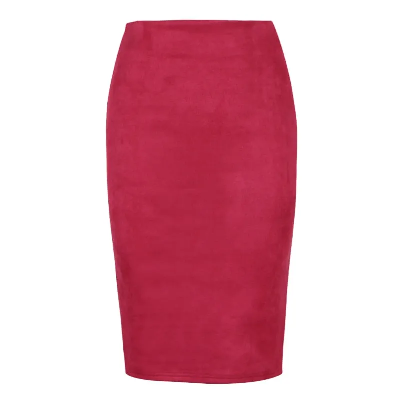 Sexy Multi Color Suede Midi Pencil Skirt Women