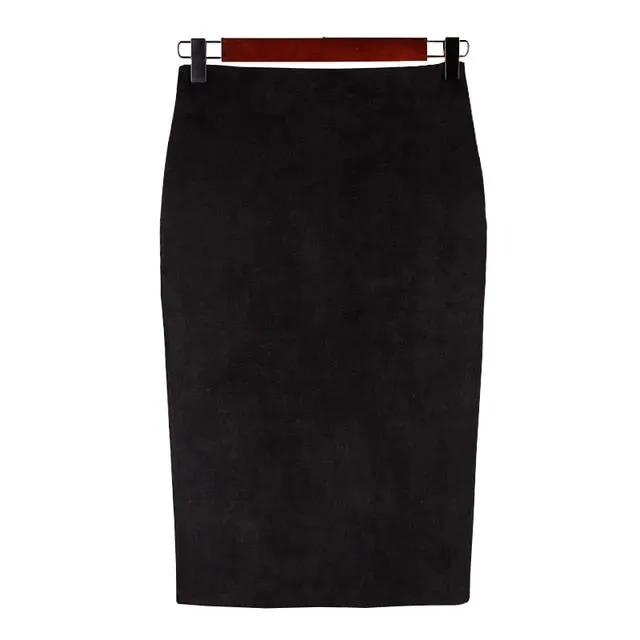 Sexy Multi Color Suede Midi Pencil Skirt Women