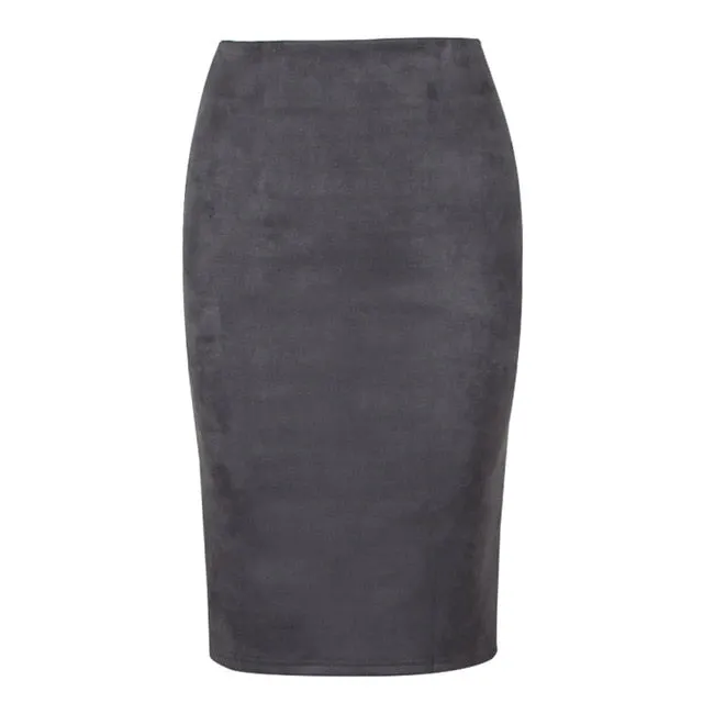 Sexy Multi Color Suede Midi Pencil Skirt Women