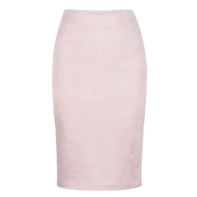 Sexy Multi Color Suede Midi Pencil Skirt Women
