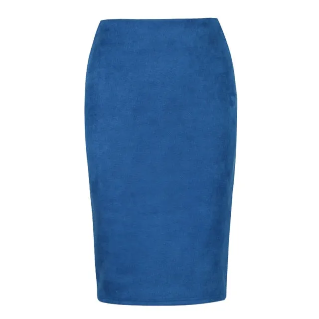 Sexy Multi Color Suede Midi Pencil Skirt Women
