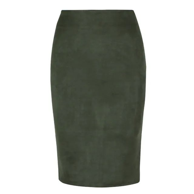 Sexy Multi Color Suede Midi Pencil Skirt Women