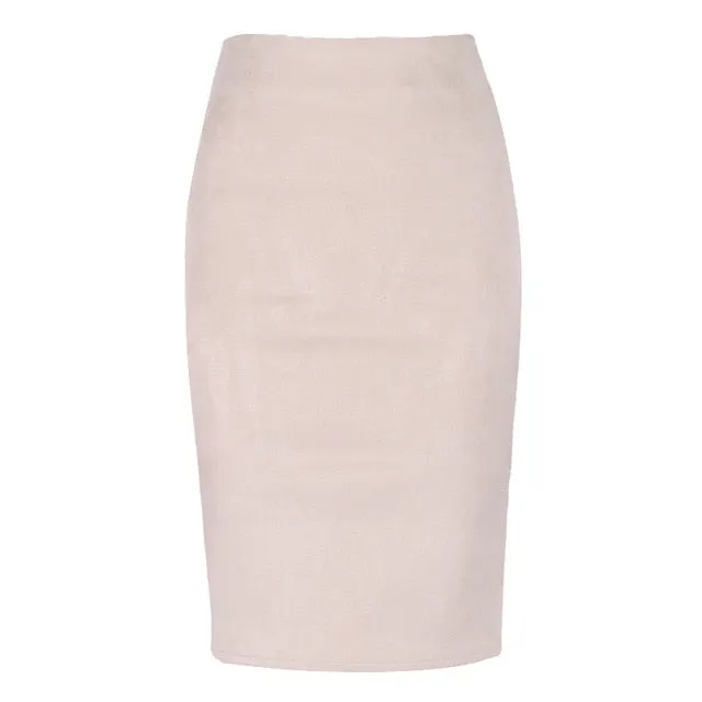 Sexy Multi Color Suede Midi Pencil Skirt Women