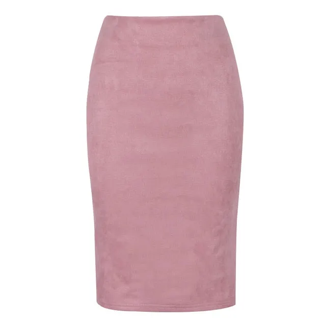Sexy Multi Color Suede Midi Pencil Skirt Women