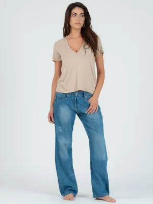 SHAY DEEP V NECK TEE-SAND
