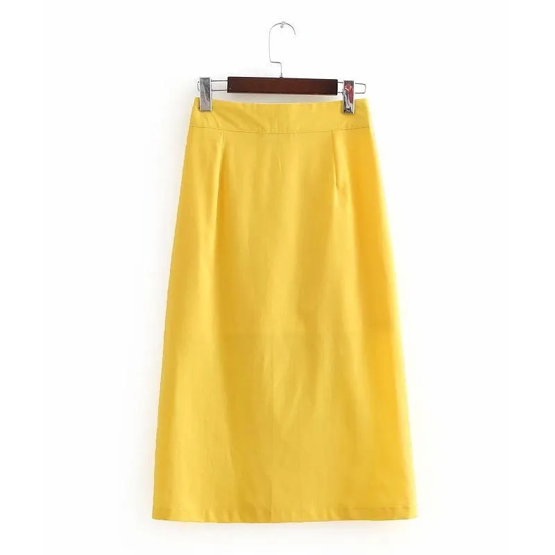 Solid Button-Up Skirt