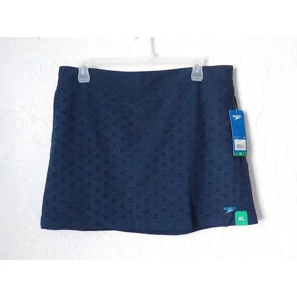 Speedo Women Solid Blue SkIrt UPF  50 Protection Elastic Waist Perforated