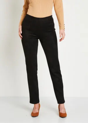Straight-leg pants with elasticated waistband in suede knit
