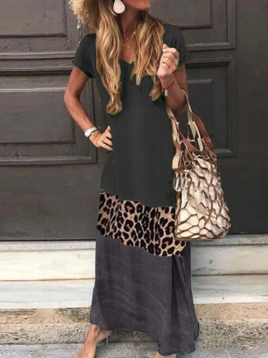 Stunncal Fashion Sweet Print Patchwork V Neck Printed Dress Dresses(4 Colors)