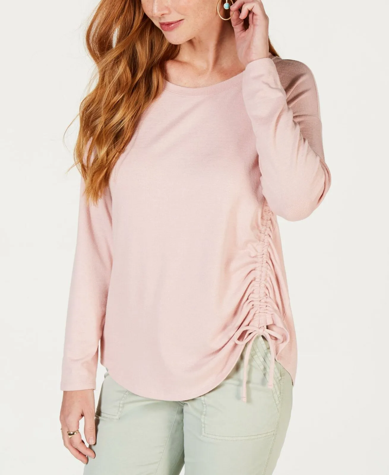 Style & Co Women's Ruched Tie-Detail Knit Top Hibiscus Medium