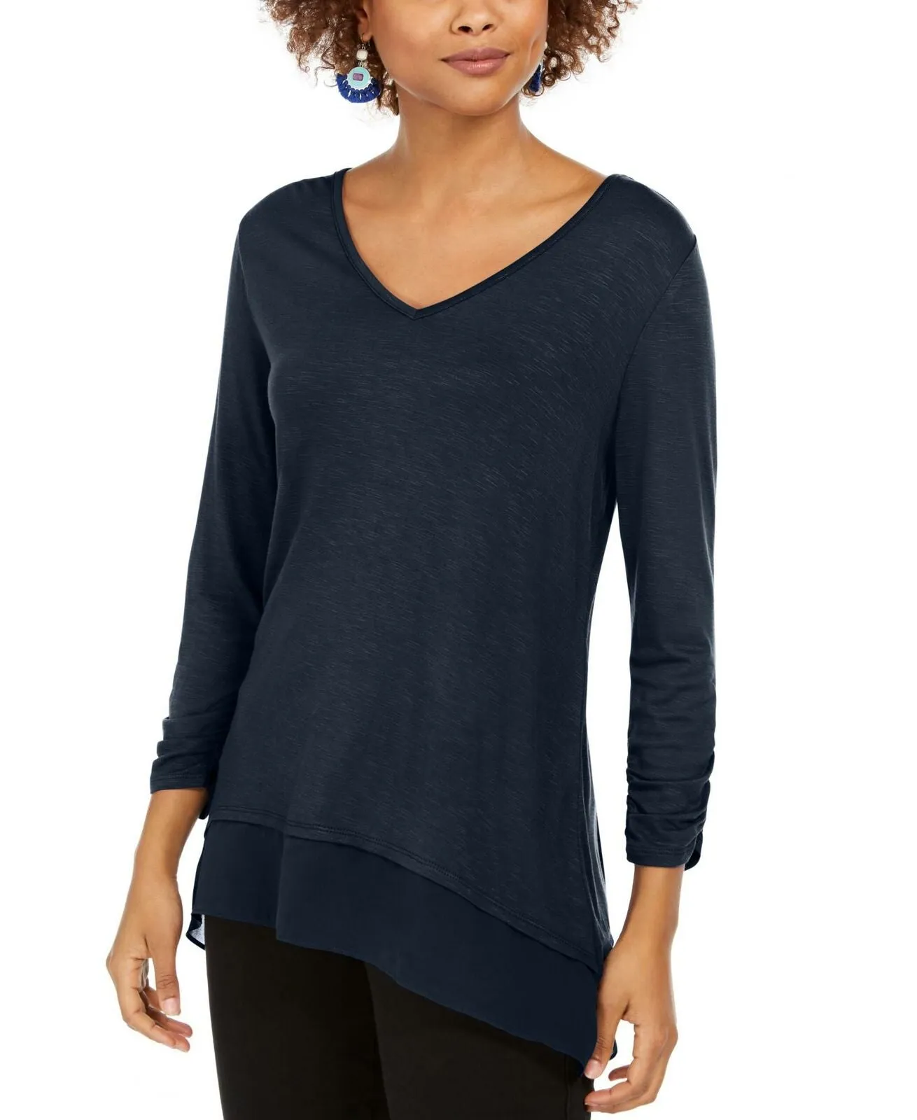 Style & Co. Women's V-Neck Asymmetrical Chiffon-Hem Tunic Top