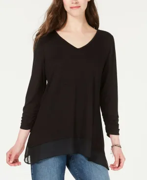 Style & Co. Women's V-Neck Asymmetrical Chiffon-Hem Tunic Top