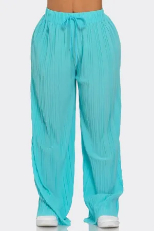 SUMMER BREEZE PLISS PANTS - AQUA BLUE
